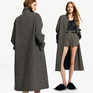 H&M Wool Blend Plaid Maxi Coat